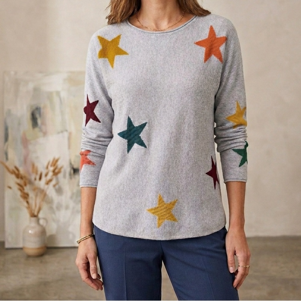 Rachel Zoe star print long sleeve cashmere sweater